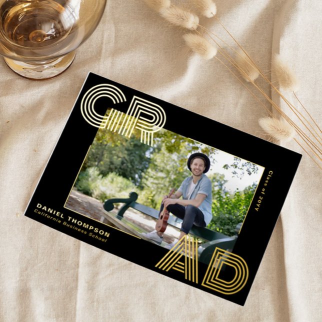 Chic Bold GRAD Photo Foil Graduation Announcements (Creator Uploaded)