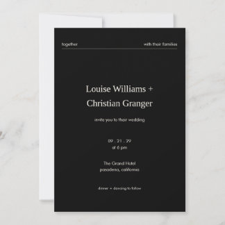 Chic Bold Minimalist Editorial Black Wedding Invitation