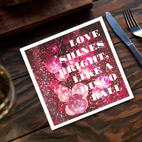 Chic Bold Pink Glitter Retro Disco Balls Wedding Napkins