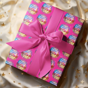 Chic Bold Pink Glitter Retro Disco Balls Wedding Wrapping Paper