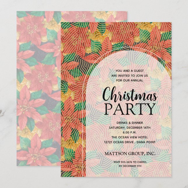 Chic Bold Poinsettias Christmas Party Invitation (Front/Back)