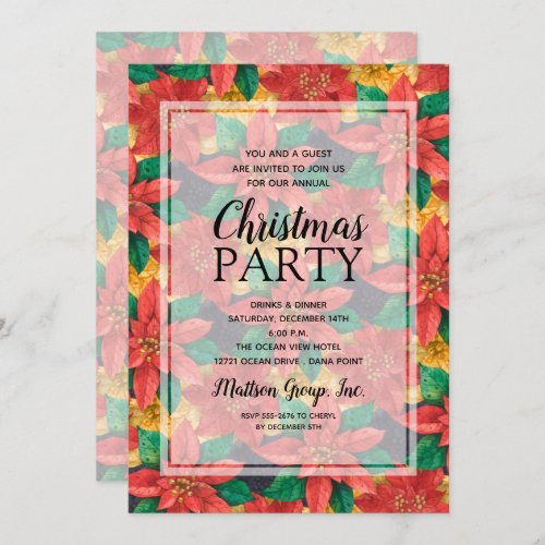 Chic Bold Poinsettias Christmas Party Invitation