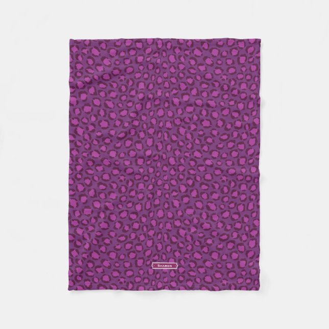 Chic bold purple white cheetah print pattern fleece blanket (Front)
