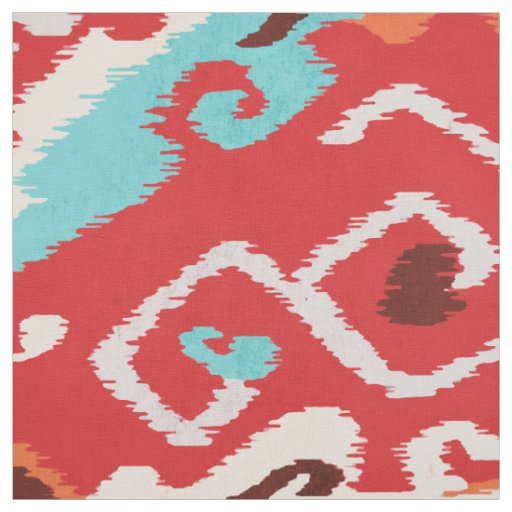 Chic bold red turquoise ikat tribal patterns fabric