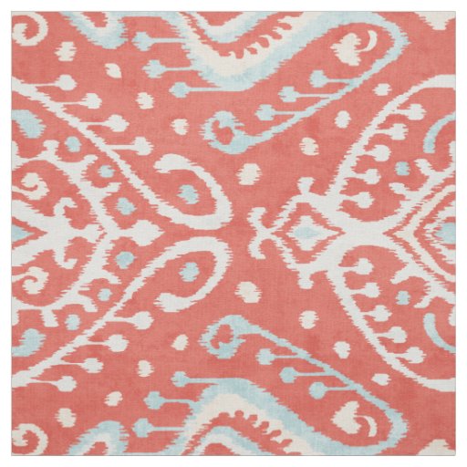 Chic bold red turquoise white ikat tribal patterns fabric