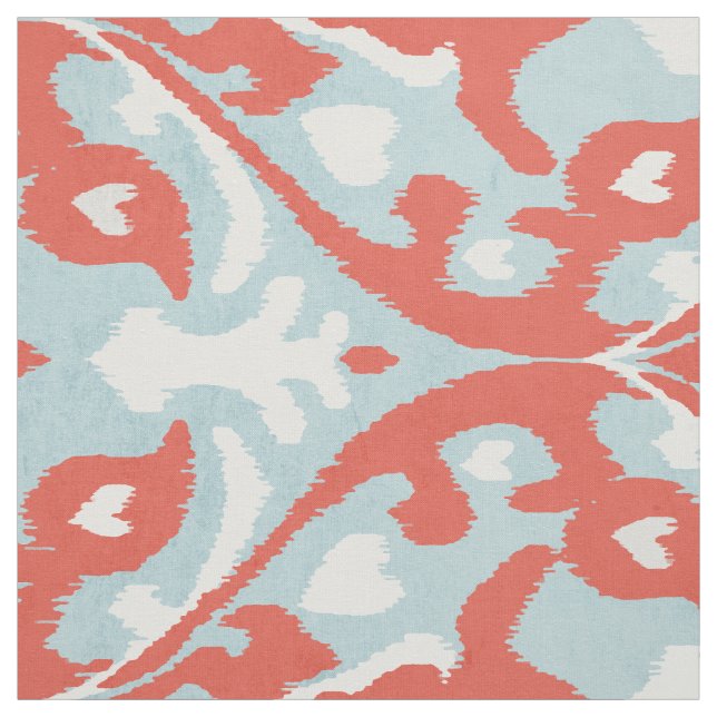 Chic bold red turquoise white ikat tribal patterns fabric (Swatch)