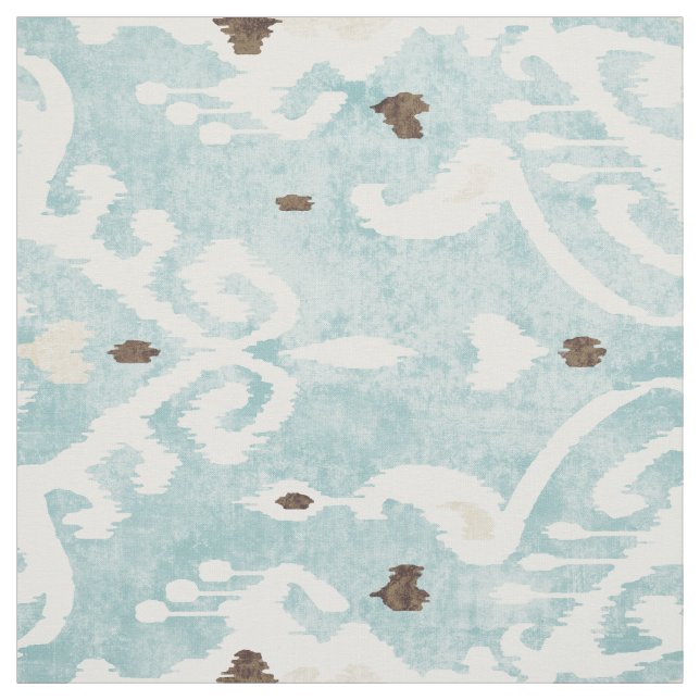 Chic bold turquoise white ikat tribal patterns fabric (Swatch)