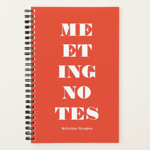 Chic Bold Typography Orange White Meeting Notes Notebook