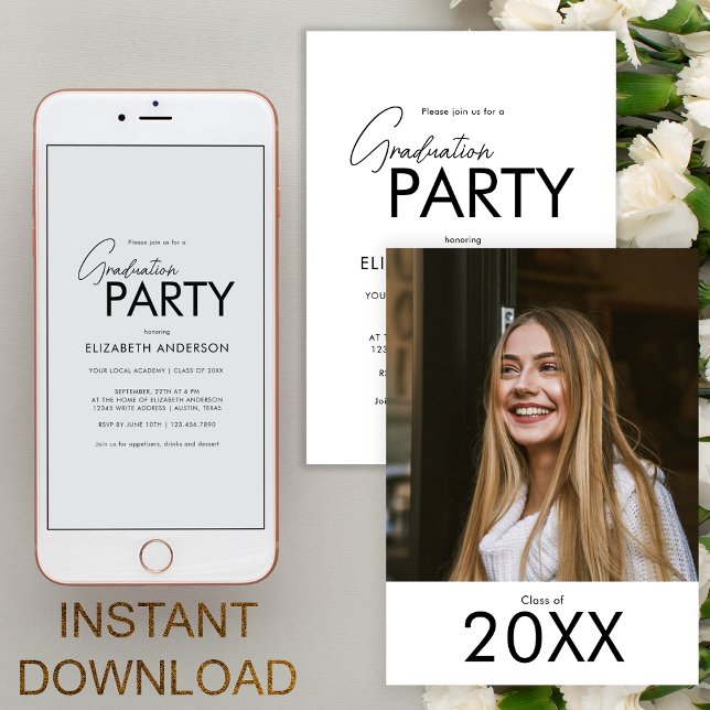 Chic Bold Typography Photo Graduation Party Invitation (Creator Uploaded)