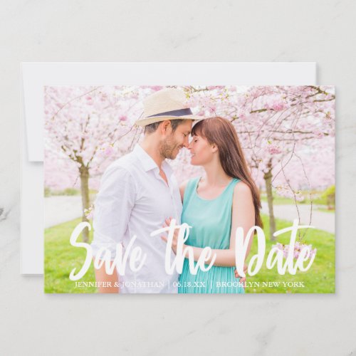 Chic Bold White Script Modern Engagement Photo Save The Date