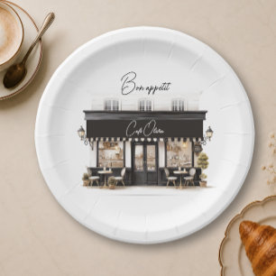 Chic Bon Appétit Black & White Paris Café Birthday Paper Plates