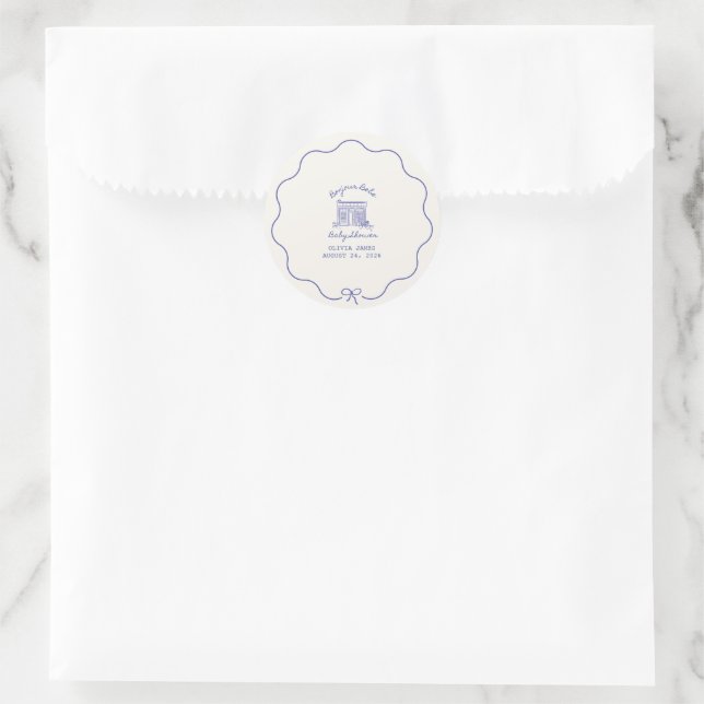 Chic Bonjour bebe baby shower Classic Round Sticker (Bag)