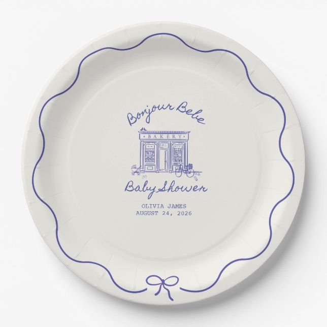 Chic Bonjour bebe baby shower Paper Plates (Front)
