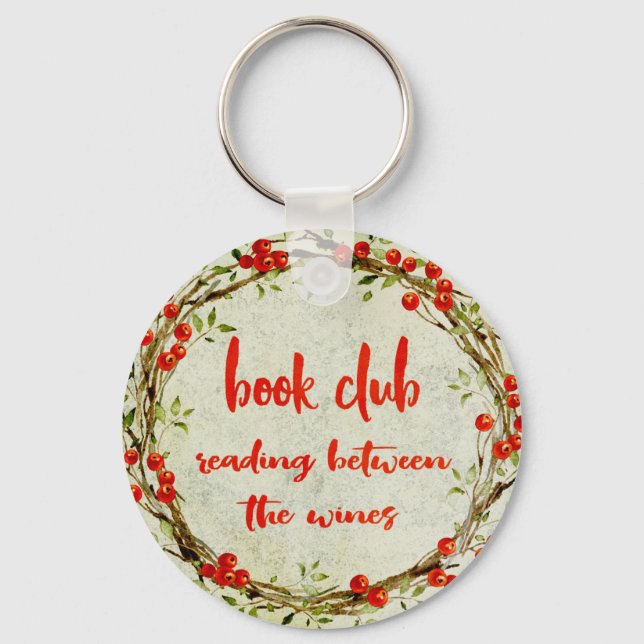 Chic Book Club Watercolor Reading WIne Keychain (Front)