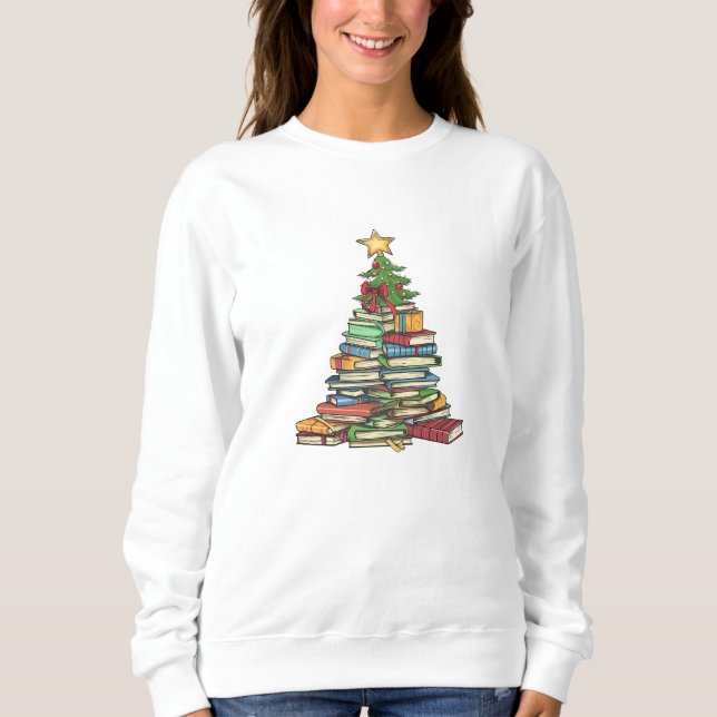 Chic Bookish Christmas Tree Sweater Delight (Front)