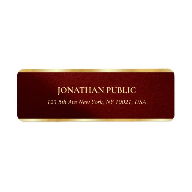 Chic Bordeaux & Gold Text Template Return Address Label (Front)