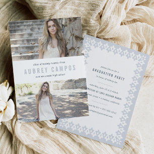 Chic Border Photo Graduation Party Invitation