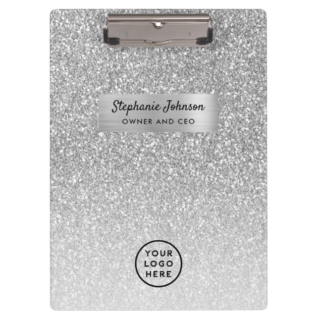 Chic Boss Lady CEO Logo Silver Glitter Ombre Clipboard (Front)