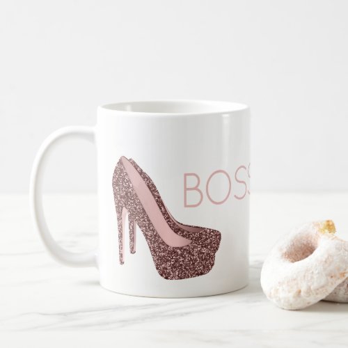 Chic Boss Lady  Rose Gold Pink Glitter Shoes Coffee Mug