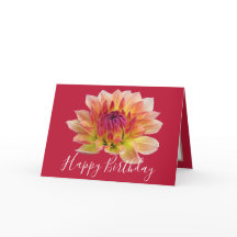 Chic Botanical Birthday Vibrant Orange Red Dahlia