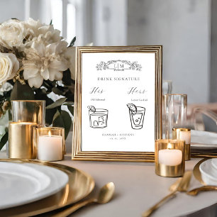 Chic Botanical crest Signature Drink wedding Sign