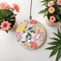 Chic Botanical Floral Garden Flower Pattern Pink Wireless Charger