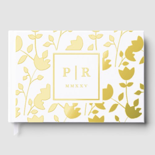 Chic Botanical Floral Print Monogram Wedding Guest Book