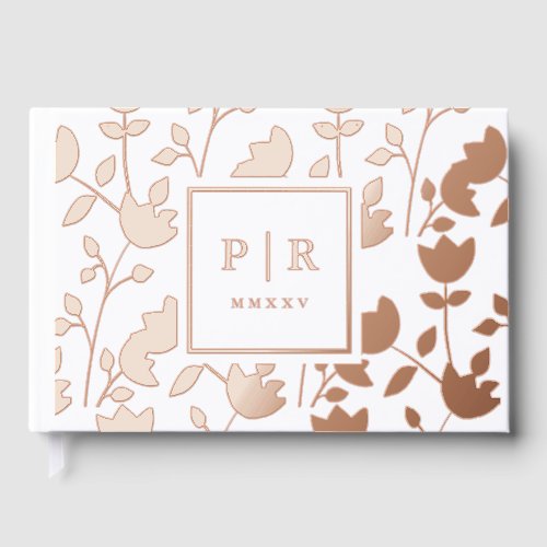 Chic Botanical Floral Print Monogram Wedding Guest Book