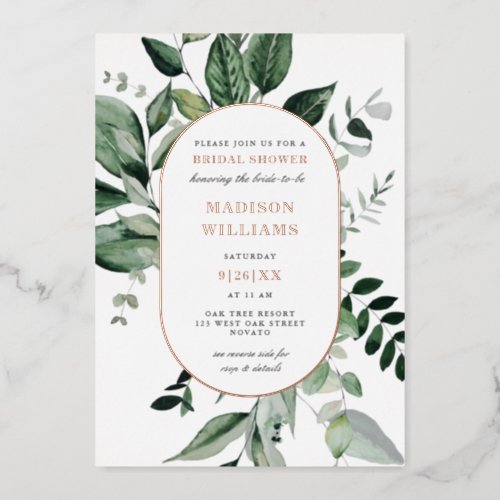 Chic Botanical Frame Bridal Shower REAL Foil Invitation