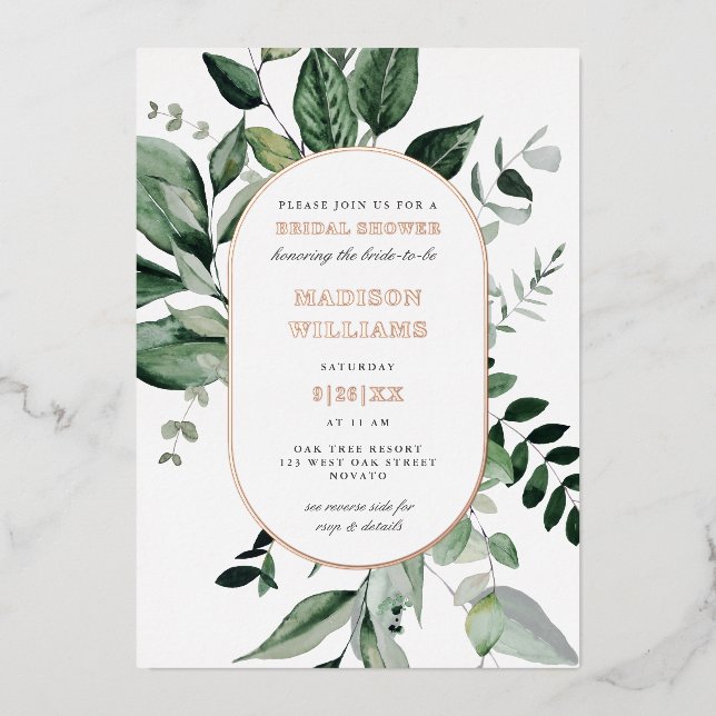 Chic Botanical Frame Bridal Shower REAL Foil Invitation (Front)