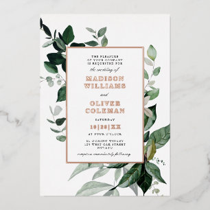 Chic Botanical Frame Wedding REAL Foil Invitation