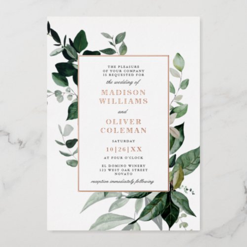 Chic Botanical Frame Wedding REAL Foil Invitation