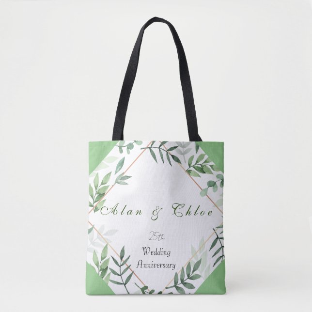 Chic Botanical Green 25th Wedding Gift Tote Bag (Front)