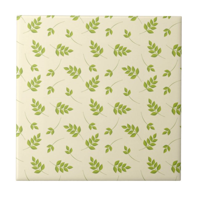 Chic Botanical Green Branches Leaves Seamless  Ceramic Tile (Front)