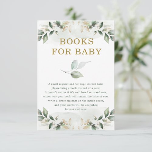 Chic Botanical Greenery Gold Books for Baby Shower Enclosure Card