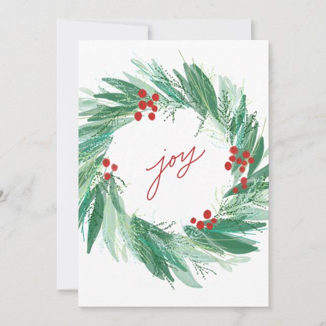 Chic Botanical Holiday Wreath Flat Christmas Card (Front)
