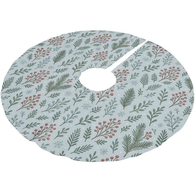 Chic Botanical Holly Berry Floral Pattern Brushed Polyester Tree Skirt (Angled)