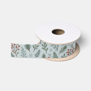 Chic Botanical Holly Berry Floral Pattern Satin Ribbon