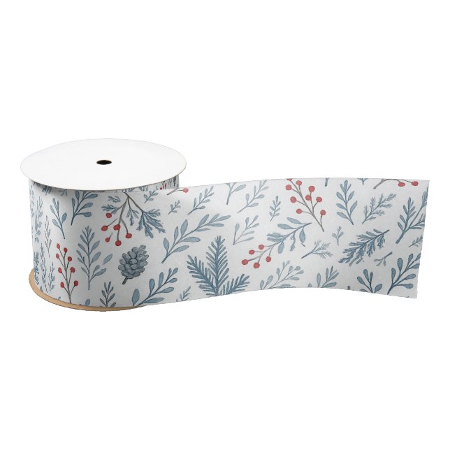 Chic Botanical Holly Berry Floral Pattern Satin Ribbon (Spool)