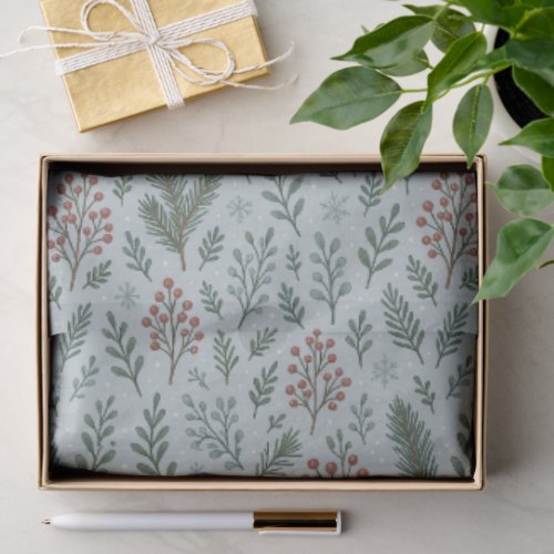 Chic Botanical Holly Berry Floral Pattern Tissue Paper