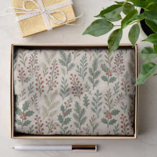 Chic Botanical Holly Berry Floral Pattern Tissue Paper