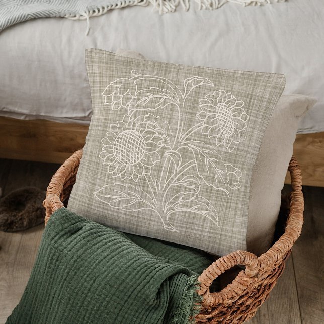 Chic Botanical Ivory Sunflowers On Dark Beige Throw Pillow (Creator Uploaded)