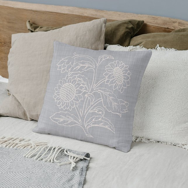 Chic Botanical Ivory Sunflowers On Light Gray Throw Pillow (Creator Uploaded)