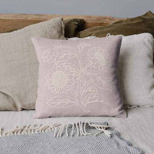 Chic Botanical Ivory Sunflowers On Rose Blush Pink Throw Pillow