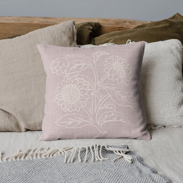 Chic Botanical Ivory Sunflowers On Rose Blush Pink Throw Pillow (Creator Uploaded)