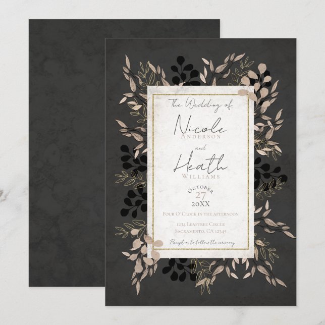 Chic Botanical Leaves Grey Blush Gold Wedding   Invitation (Front/Back)