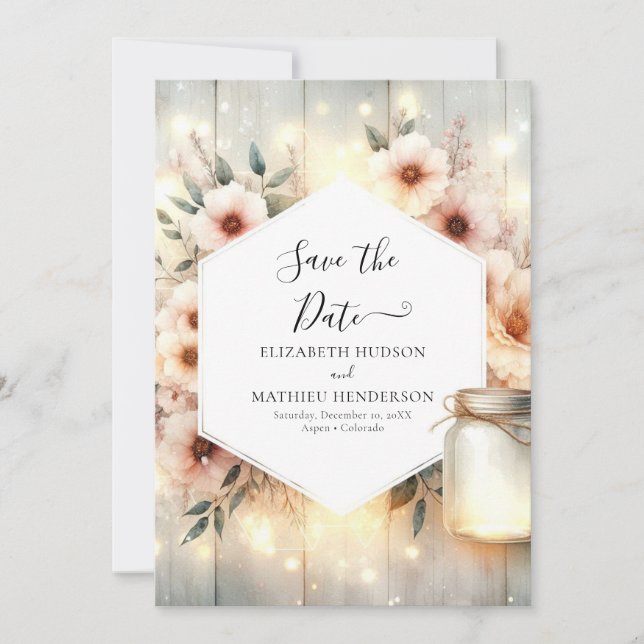 Chic Botanical Mason Jar Wedding Save The Date (Front)