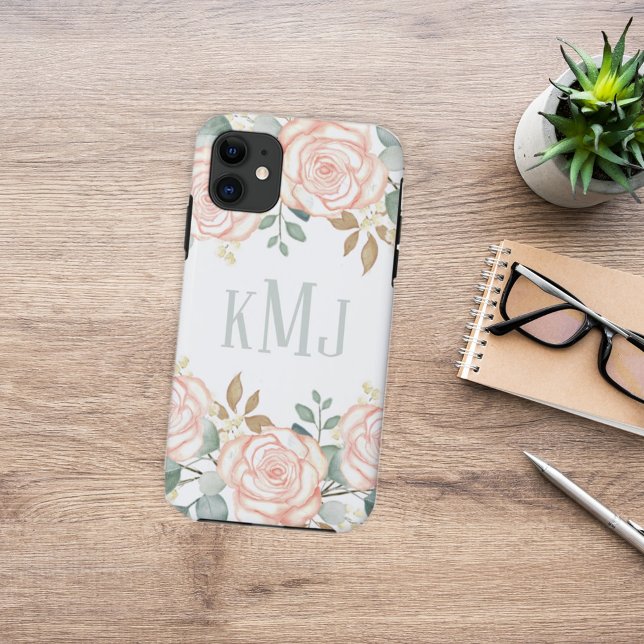 Chic Botanical Monogram Stylish Floral Greenery  Case-Mate iPhone Case (Creator Uploaded)