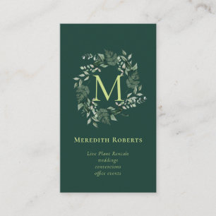 Chic Botanical Monogram Trendy Lime Emerald Green Business Card