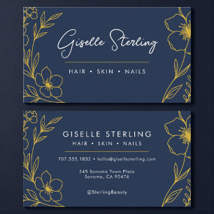 Chic Botanical Navy and Gold Business Card